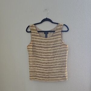 Liz Claiborne Beige Striped 100% Silk Tank Top
